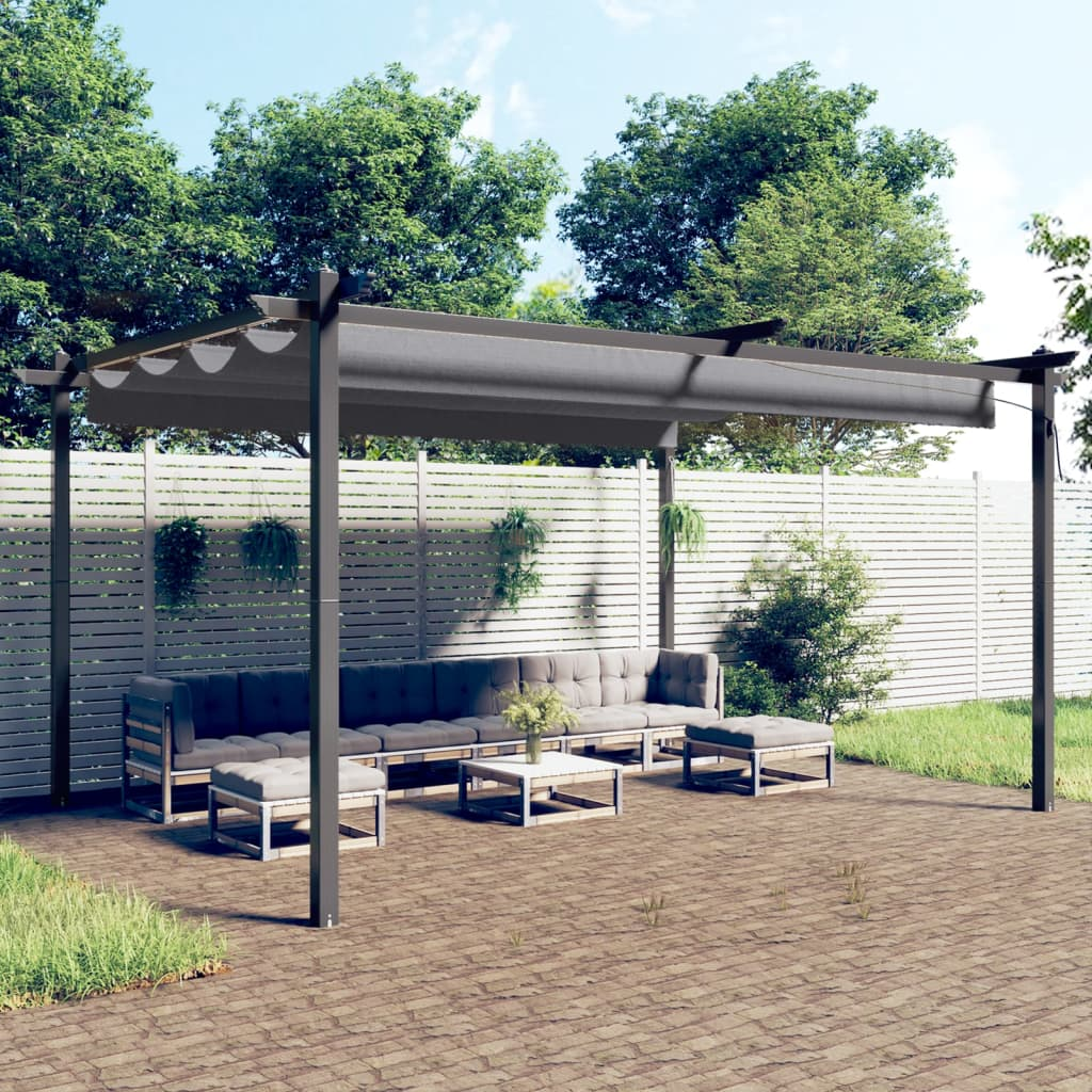 Anthracite Garden Gazebo with Retractable Roof