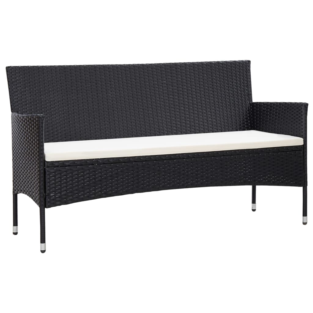 3-Seater  Black Poly Rattan Garden Sofa with Cushions