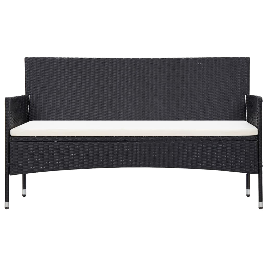 3-Seater  Black Poly Rattan Garden Sofa with Cushions