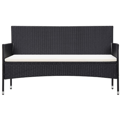 3-Seater  Black Poly Rattan Garden Sofa with Cushions