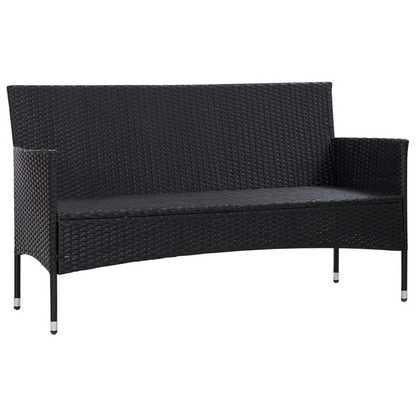 3-Seater  Black Poly Rattan Garden Sofa with Cushions