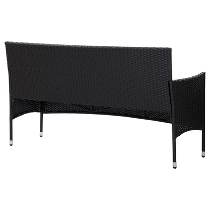 3-Seater  Black Poly Rattan Garden Sofa with Cushions