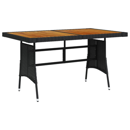 Black Poly Rattan & Solid Acacia Wood Garden Table 130x70x72 cm