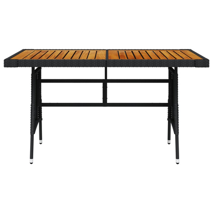 Black Poly Rattan & Solid Acacia Wood Garden Table 130x70x72 cm