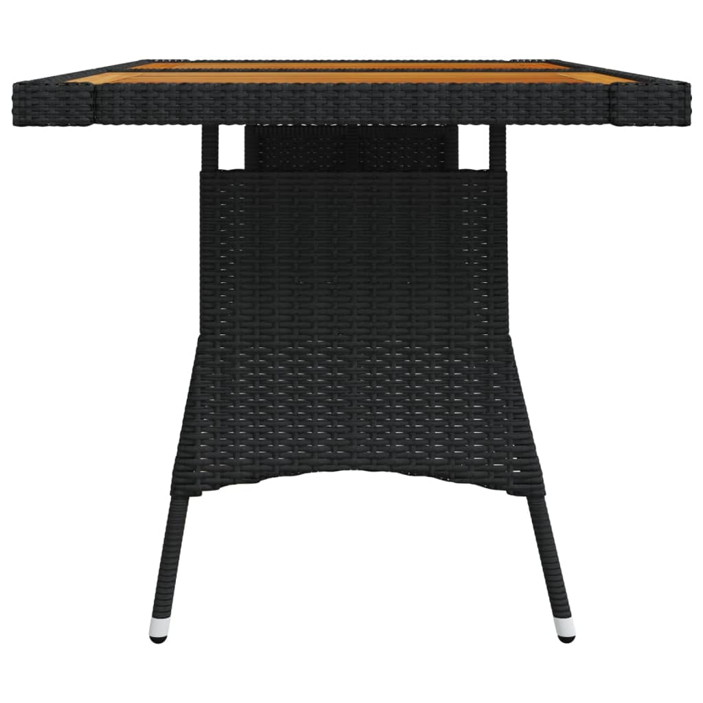 Black Poly Rattan & Solid Acacia Wood Garden Table 130x70x72 cm