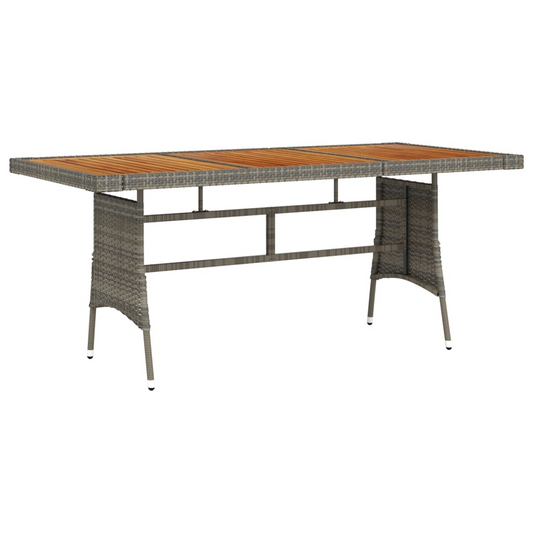 Grey Poly Rattan & Solid Acacia Wood Garden Table 160x70x72 cm