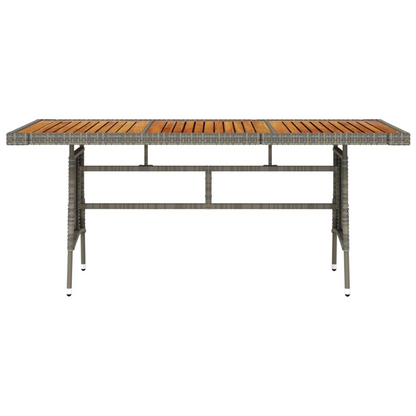 Grey Poly Rattan & Solid Acacia Wood Garden Table 160x70x72 cm