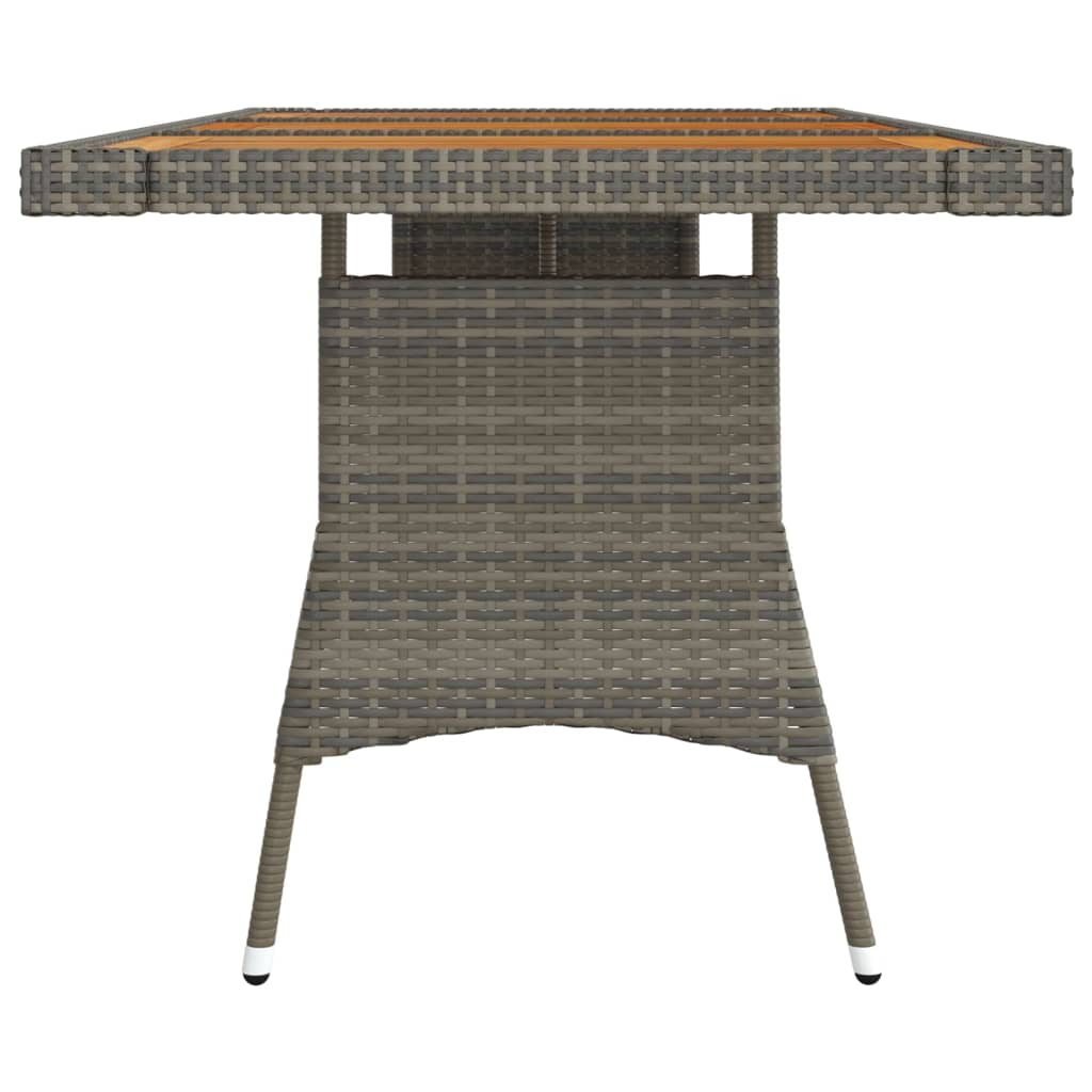 Grey Poly Rattan & Solid Acacia Wood Garden Table 160x70x72 cm