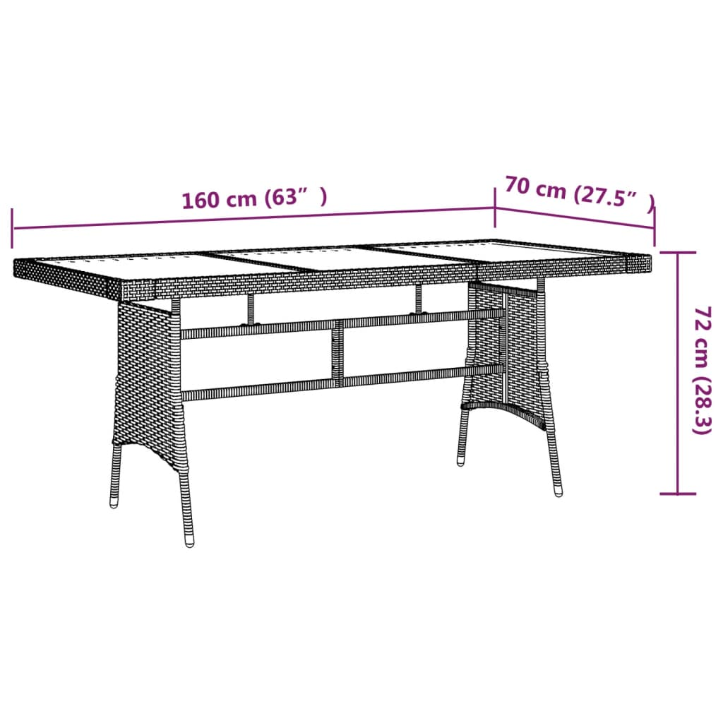 Grey Poly Rattan & Solid Acacia Wood Garden Table 160x70x72 cm