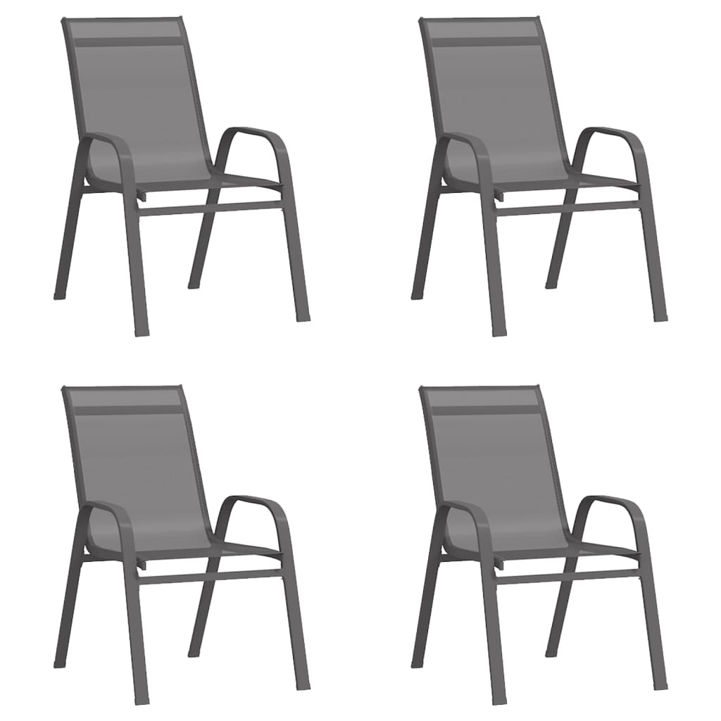 Grey Textilene Fabric Stackable Garden Chairs 4 pcs