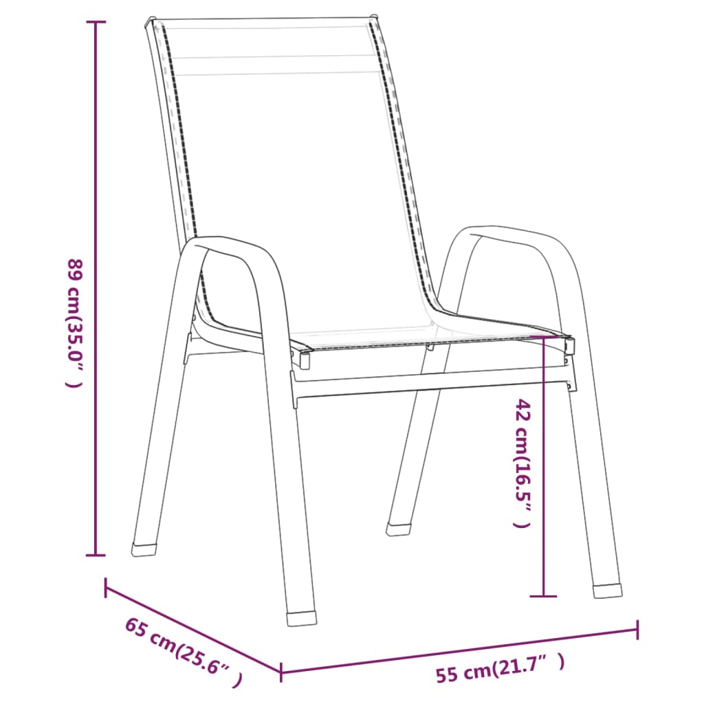 Grey Textilene Fabric Stackable Garden Chairs 4 pcs