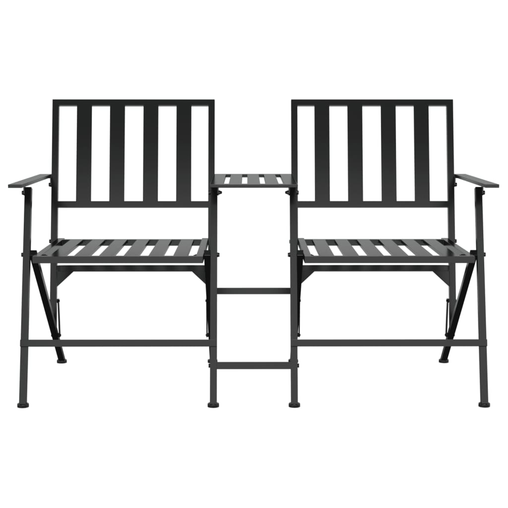 Black Steel Folding 2-Seater Garden Bench 137 cm