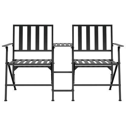 Black Steel Folding 2-Seater Garden Bench 137 cm