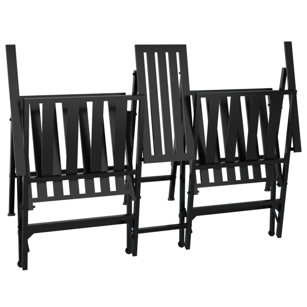 Black Steel Folding 2-Seater Garden Bench 137 cm