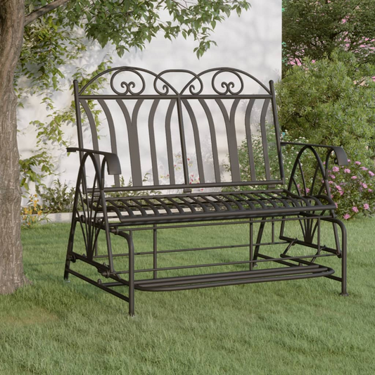  2-Seater Black Steel Glider Bench 114 cm