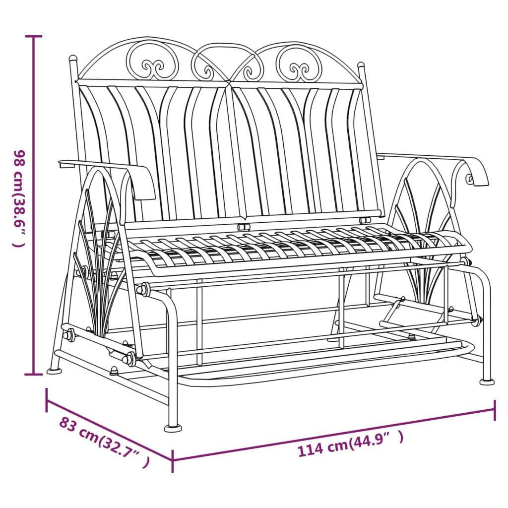  2-Seater Black Steel Glider Bench 114 cm