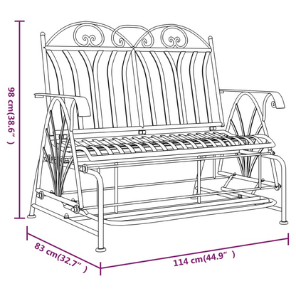  2-Seater Black Steel Glider Bench 114 cm