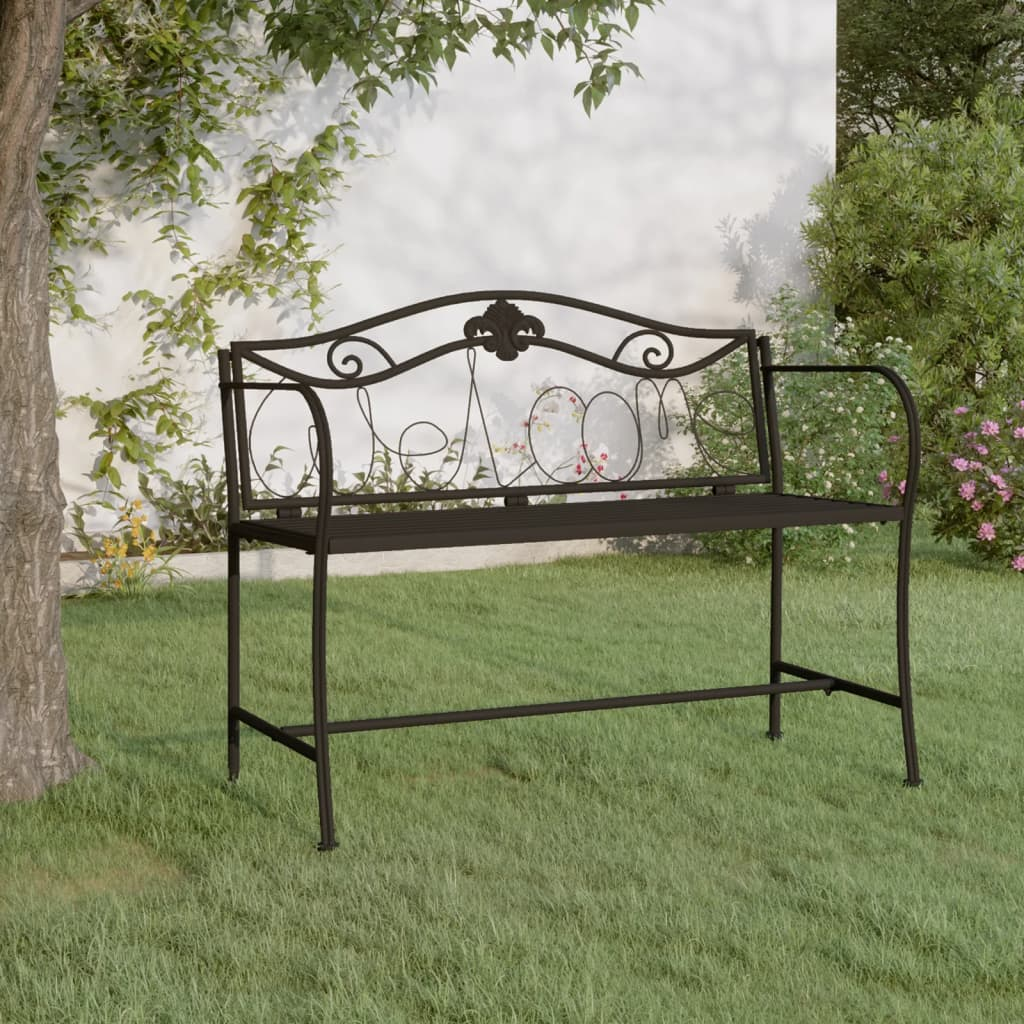 Black Steel 2-Seater Garden Bench 104 cm 