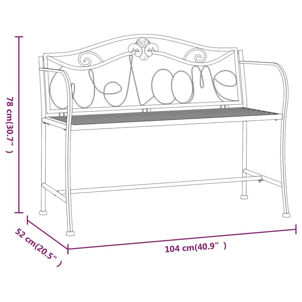 Black Steel 2-Seater Garden Bench 104 cm 