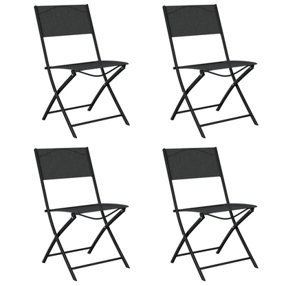  Black Steel and Textilene Folding Outdoor Chairs 4 pcs