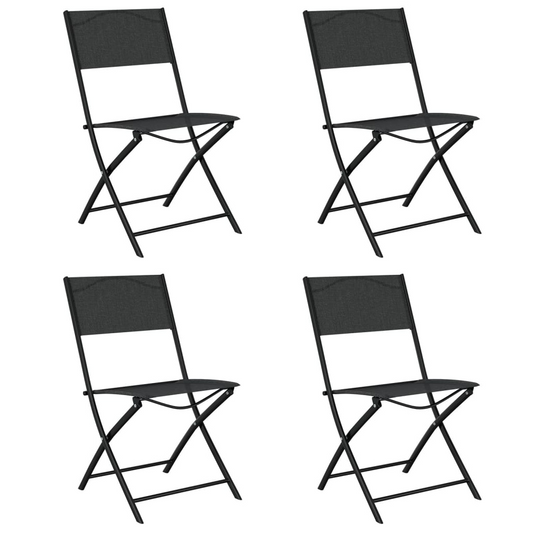  Black Steel and Textilene Folding Outdoor Chairs 4 pcs