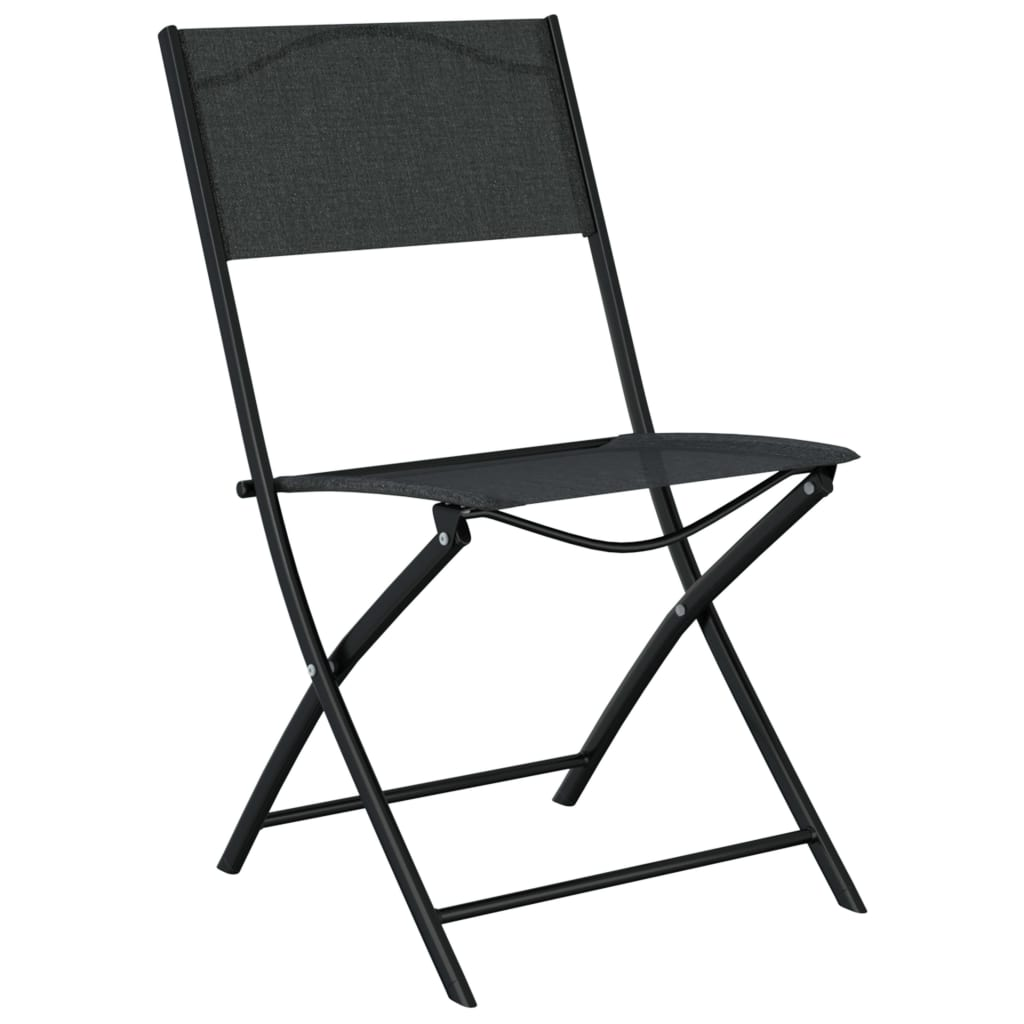  Black Steel and Textilene Folding Outdoor Chairs 4 pcs