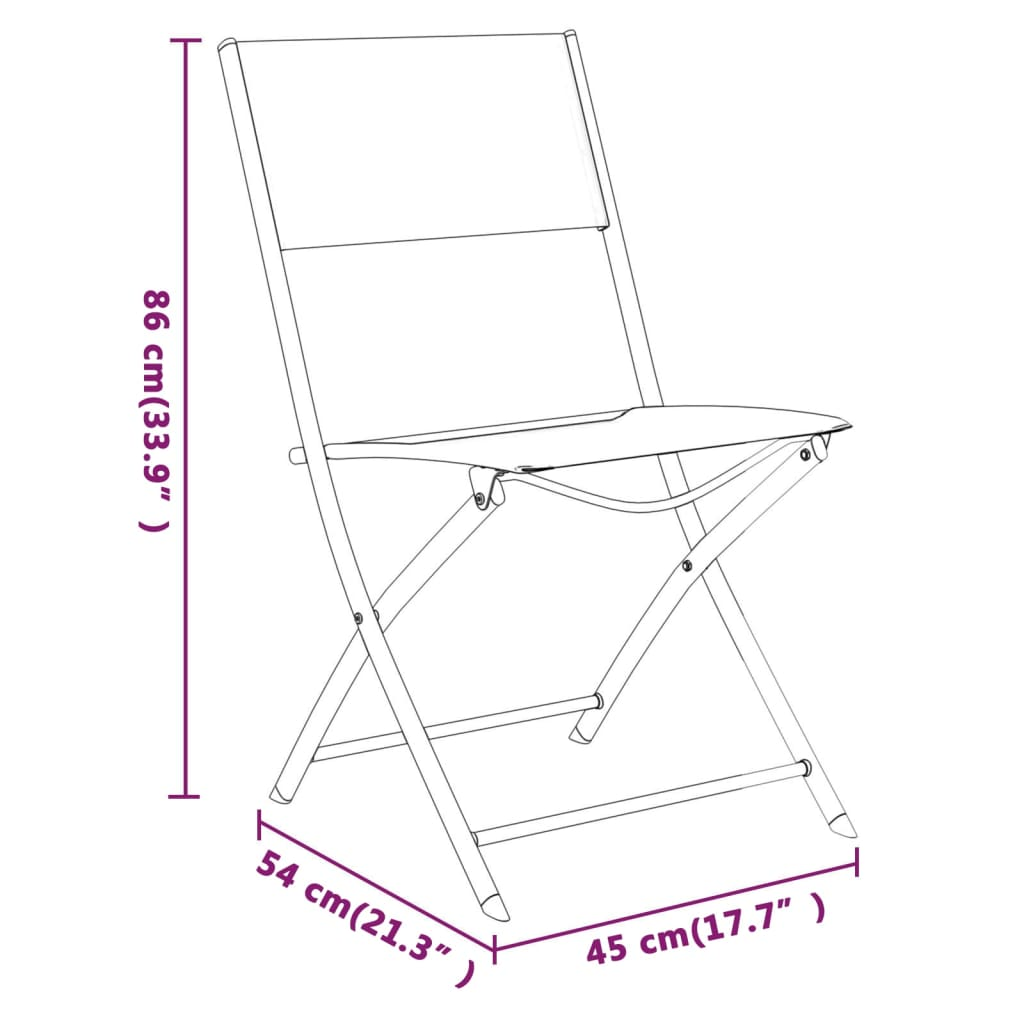  Black Steel and Textilene Folding Outdoor Chairs 4 pcs