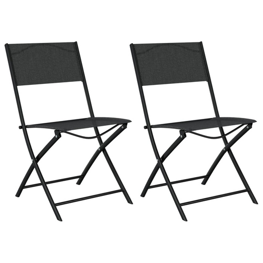 Black Steel and Textilene Folding Outdoor Chairs 2 pcs