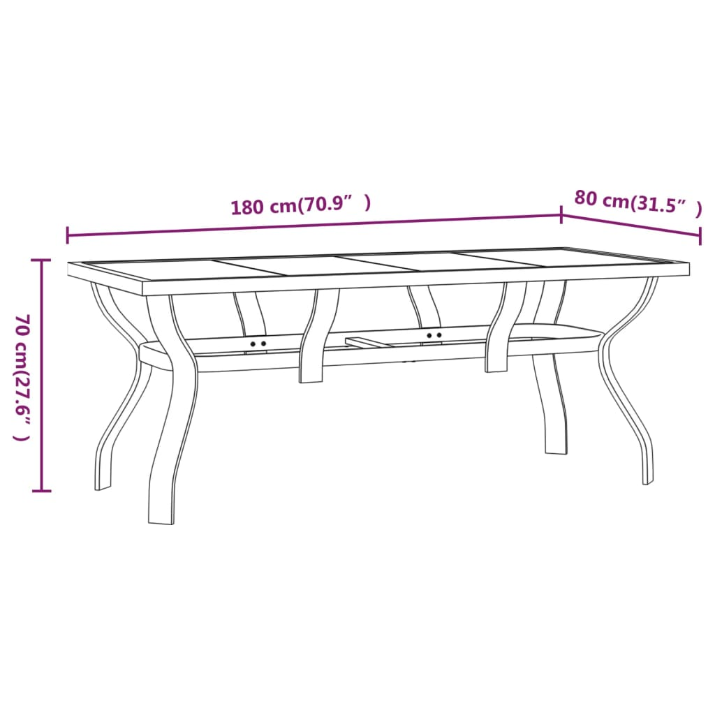  Grey and Black Garden Table 180x80x70 cm 