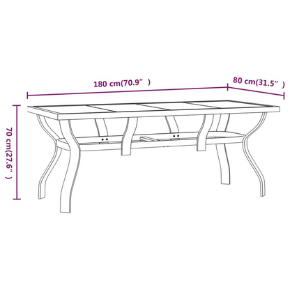  Grey and Black Garden Table 180x80x70 cm 