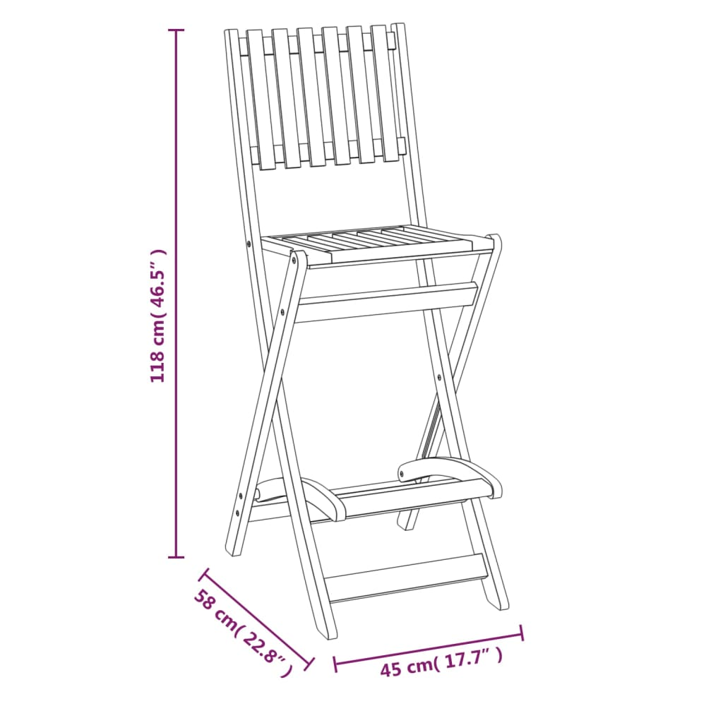 Solid Acacia Wood Folding Outdoor Bar Stools 2 pcs