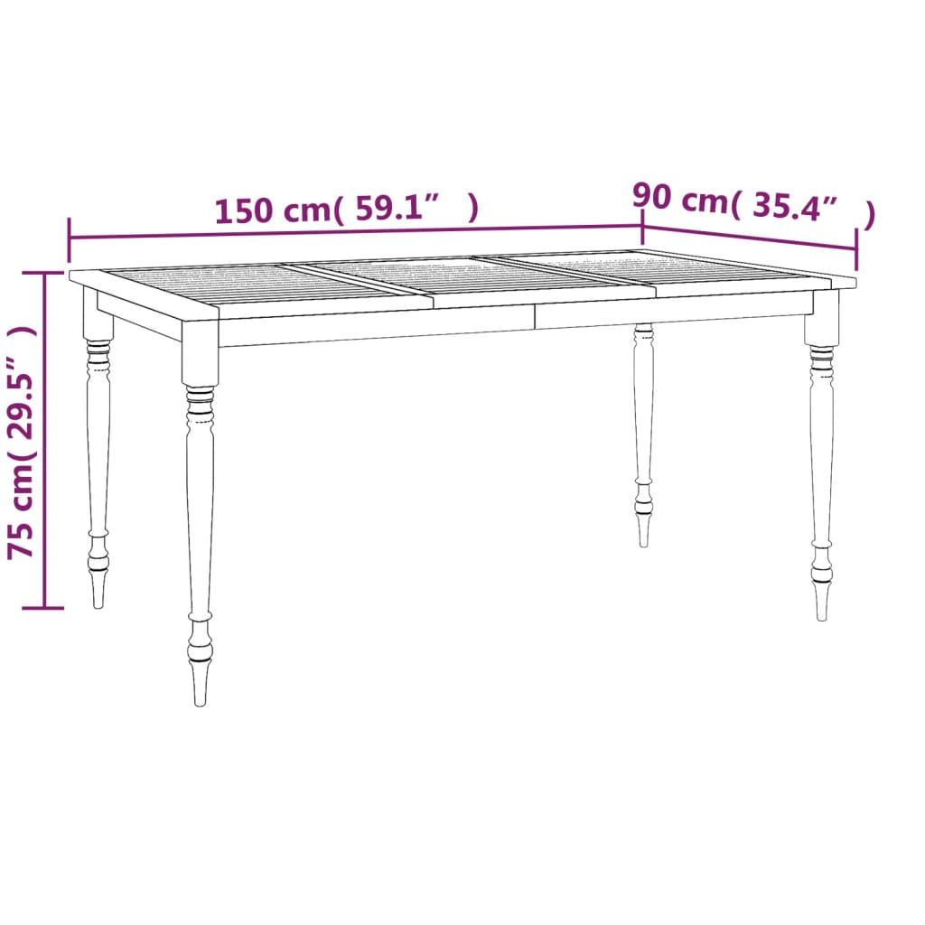 Solid Teak Wood Batavia Table 150x90x75 cm