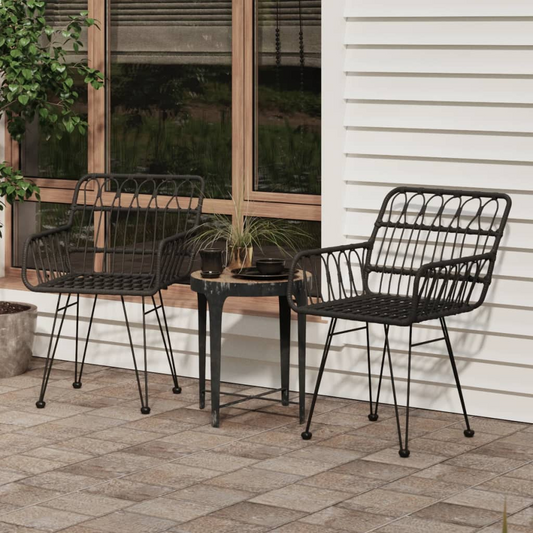 Black Rattan Garden Chairs 2 pcs with Armrest  56x64x80 cm