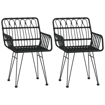 Black Rattan Garden Chairs 2 pcs with Armrest  56x64x80 cm