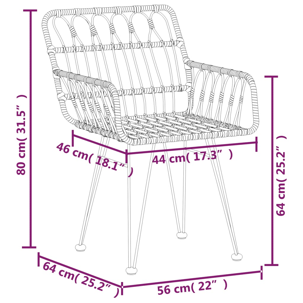 Black Rattan Garden Chairs 2 pcs with Armrest  56x64x80 cm