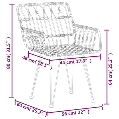 Black Rattan Garden Chairs 2 pcs with Armrest  56x64x80 cm