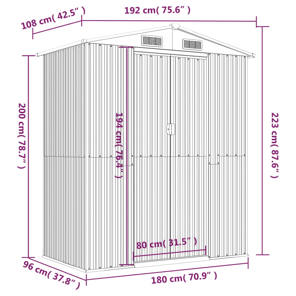 Garden Shed Anthracite 192x108x223 cm