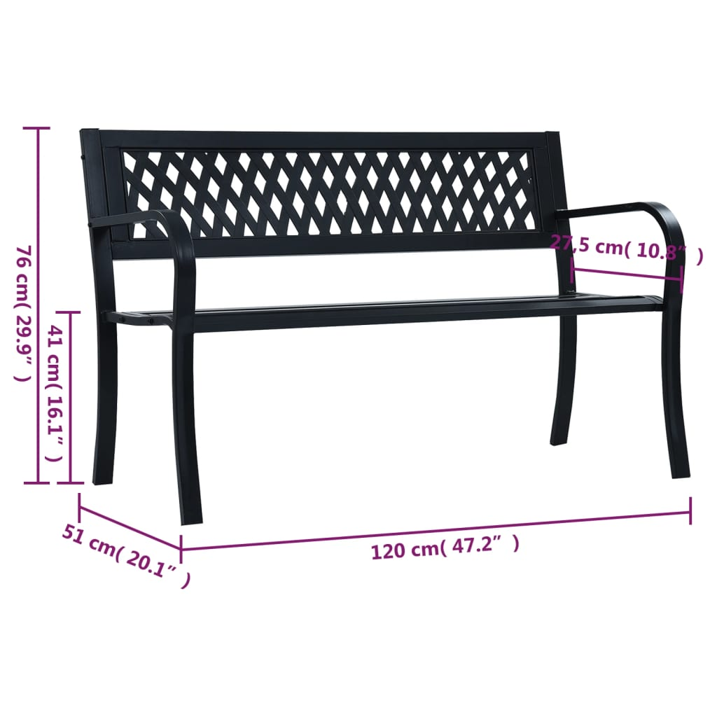 Black Steel Garden Bench 120 cm