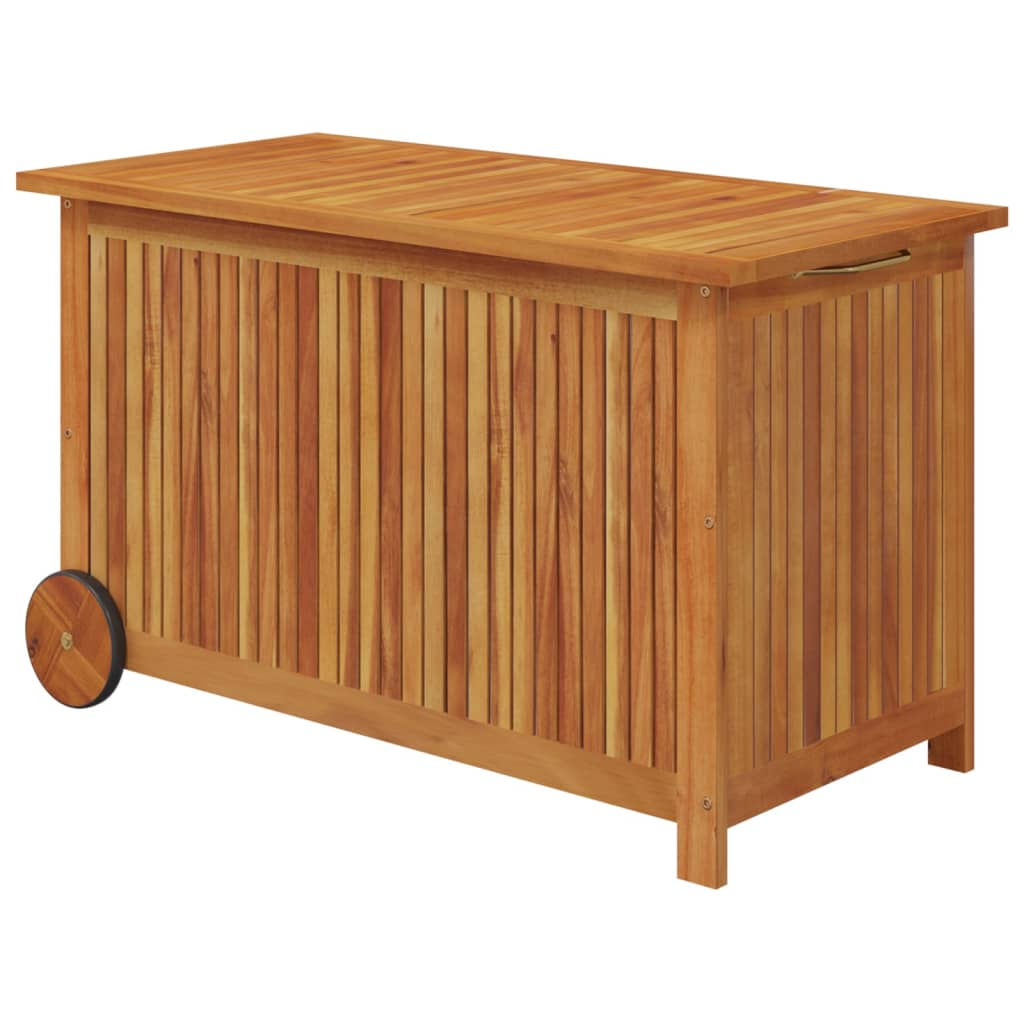 Solid Acacia Wood Garden Storage Box with Wheels 90x50x58 cm