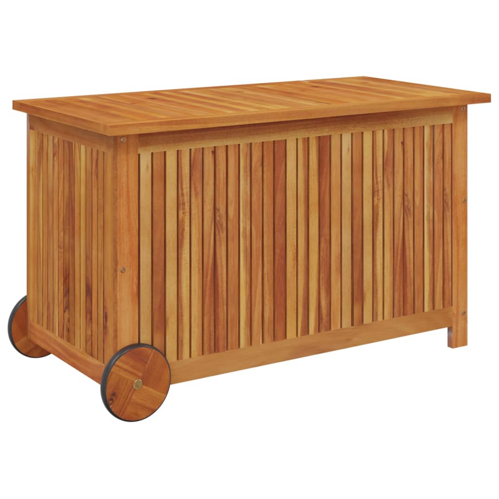 Solid Acacia Wood Garden Storage Box with Wheels 90x50x58 cm