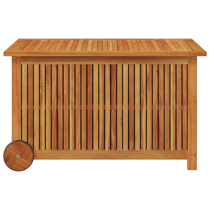 Solid Acacia Wood Garden Storage Box with Wheels 90x50x58 cm