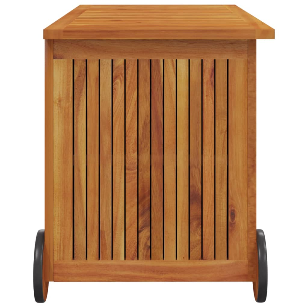 Solid Acacia Wood Garden Storage Box with Wheels 90x50x58 cm