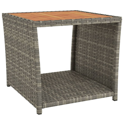 Grey Poly Rattan Tea Table with Wooden Top