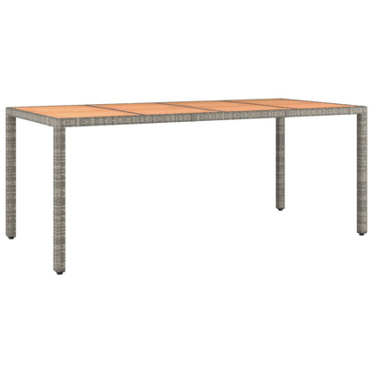 Grey Poly Rattan Garden Table with Wooden Top