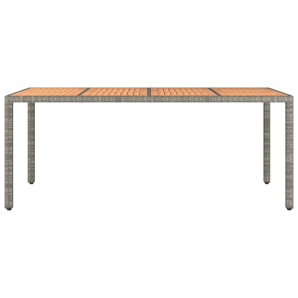 Grey Poly Rattan Garden Table with Wooden Top