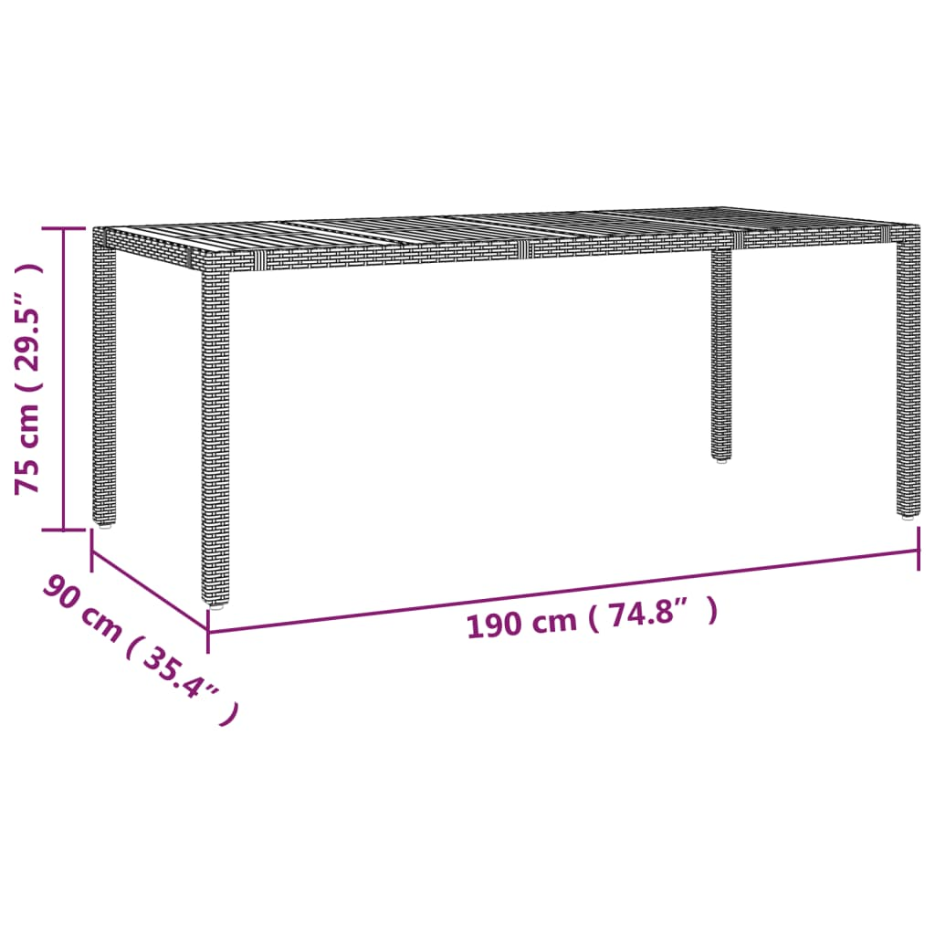 Grey Poly Rattan Garden Table with Wooden Top