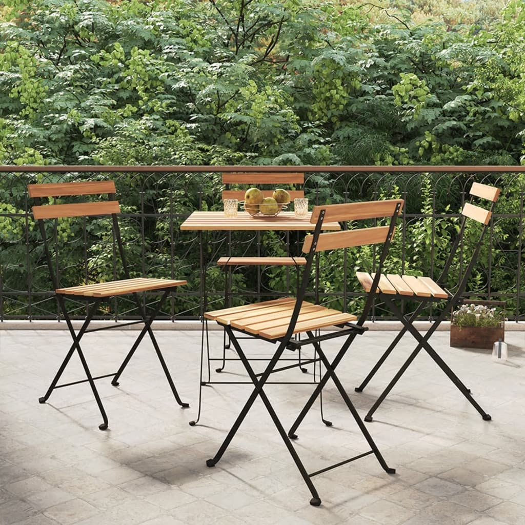 Solid Teak Wood and Steel Folding Bistro Chairs 4 pcs