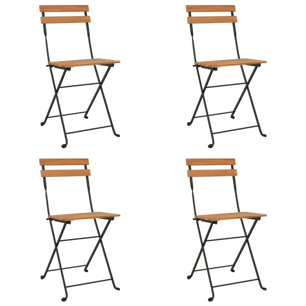 Solid Teak Wood and Steel Folding Bistro Chairs 4 pcs