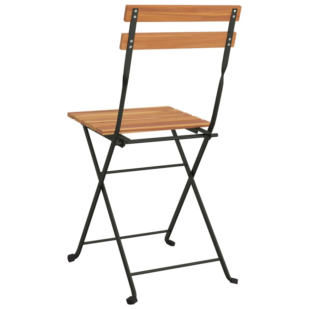 Solid Teak Wood and Steel Folding Bistro Chairs 4 pcs