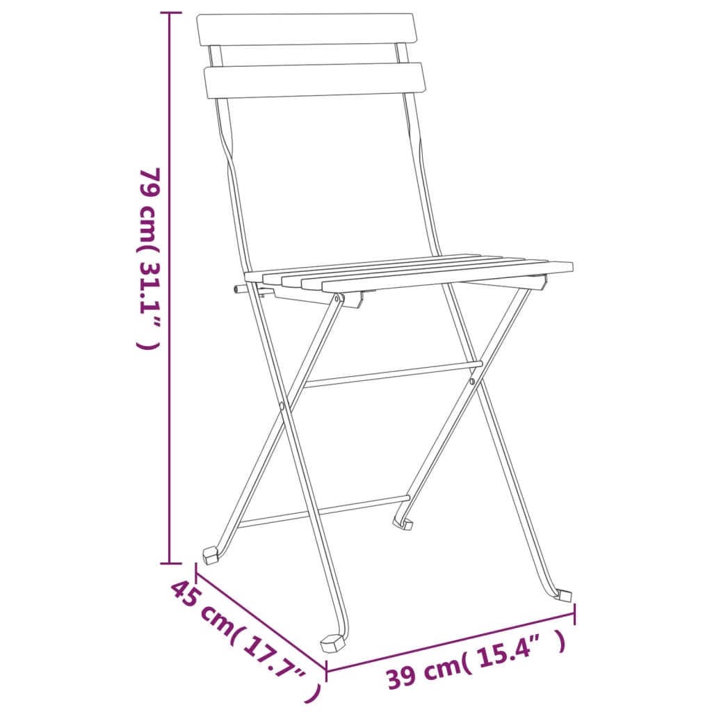 Solid Teak Wood and Steel Folding Bistro Chairs 4 pcs